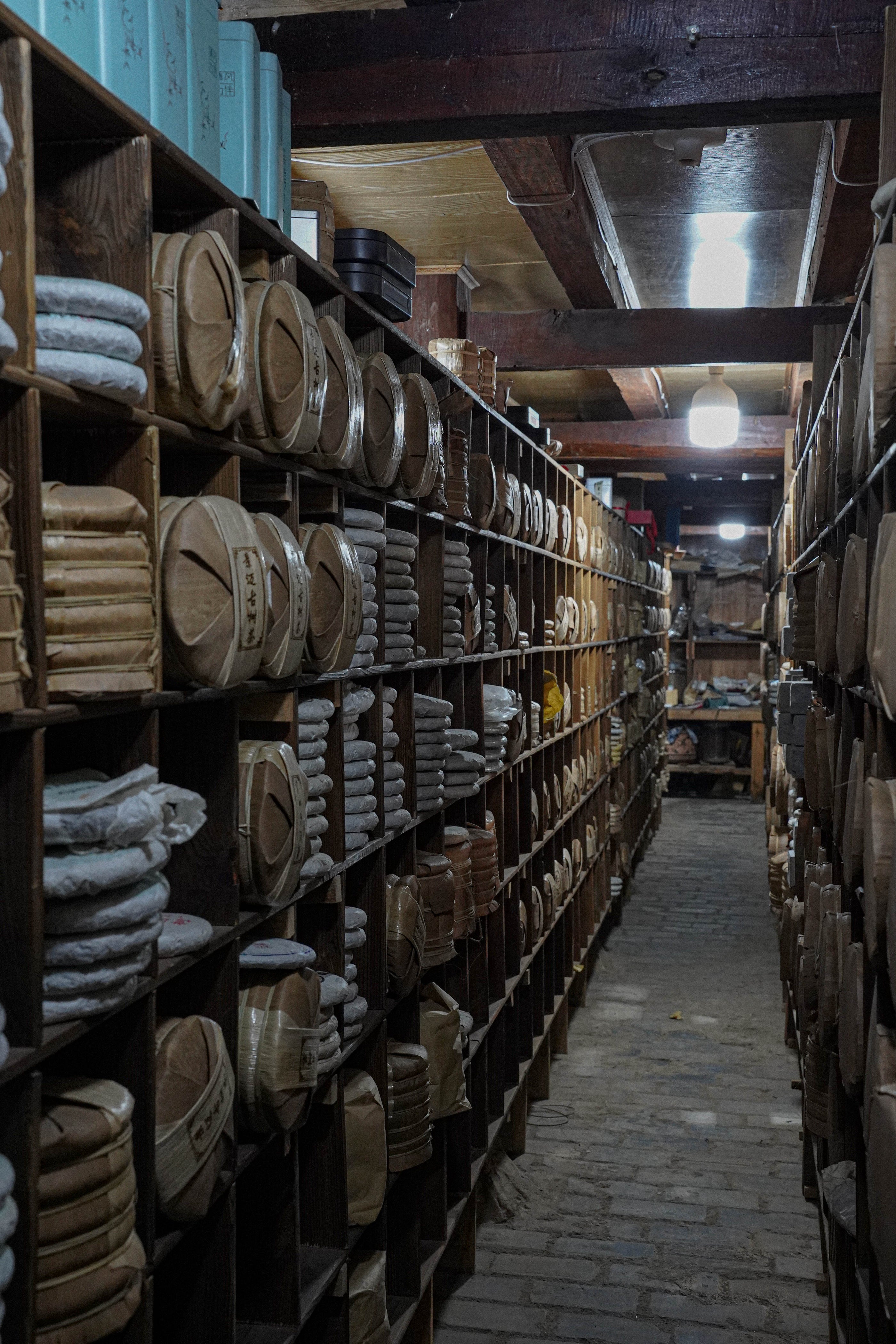 Traditional Pu’er tea storage room in Jingmai Mountain, Yunnan