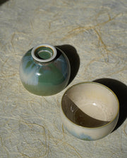 Tasse à thé chinoise artisanale en porcelaine - Blanc/Vert