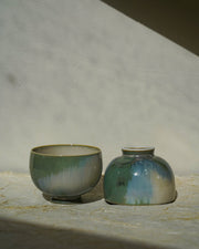 Tasse à thé chinoise artisanale en porcelaine - Blanc/Vert